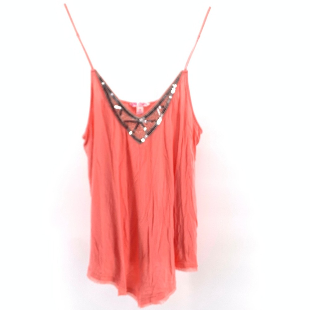 Coral Sequin Trim Cami Top Boho Festival Summer Tank Women's Medium